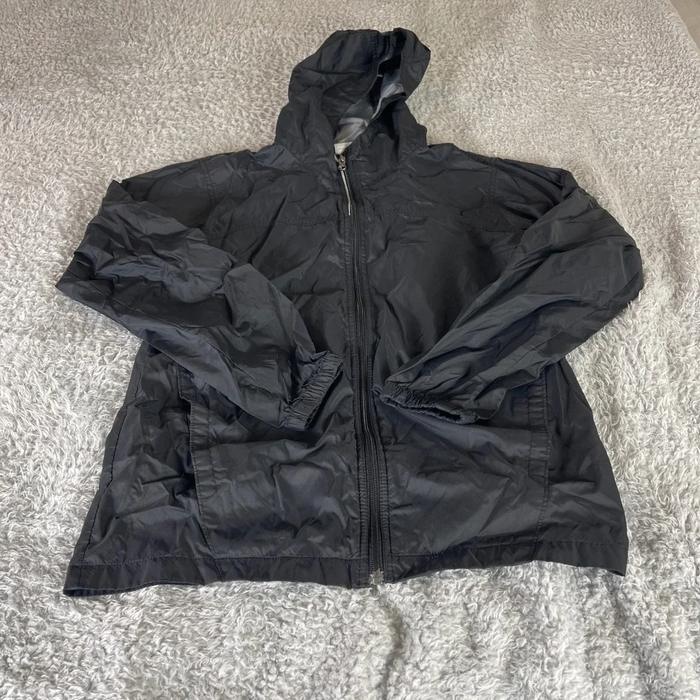 Columbia Boys XL 18/20 Black Hooded Windbreaker Jacket Full Zip Lightweight